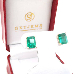5ct Emerald Stud Earrings set in 18kt Yellow Gold