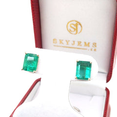 5ct Emerald Stud Earrings set in 18kt Yellow Gold