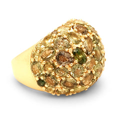 Green Sapphire Bombe Ring set in 14kt Yellow Gold, custom designed and manufactured by David Saad/Skyjems.ca