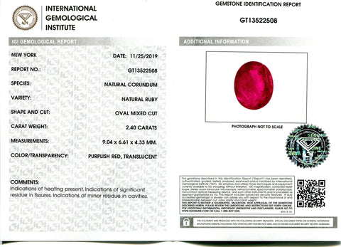 2.4 ct Oval Ruby IGI Certified