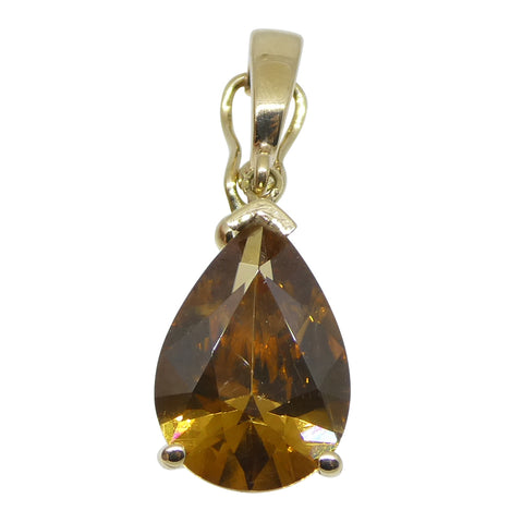 3.40ct Pear Brown Zircon Pendant Charm set in 14k Yellow Gold with Enhancer Bail