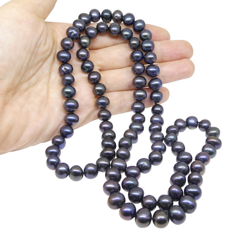 8-9mm Black Freshwater Pearl Necklace Opera Length
