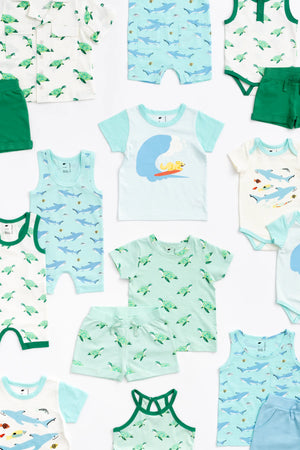 Flat lay of sea creatures clothing