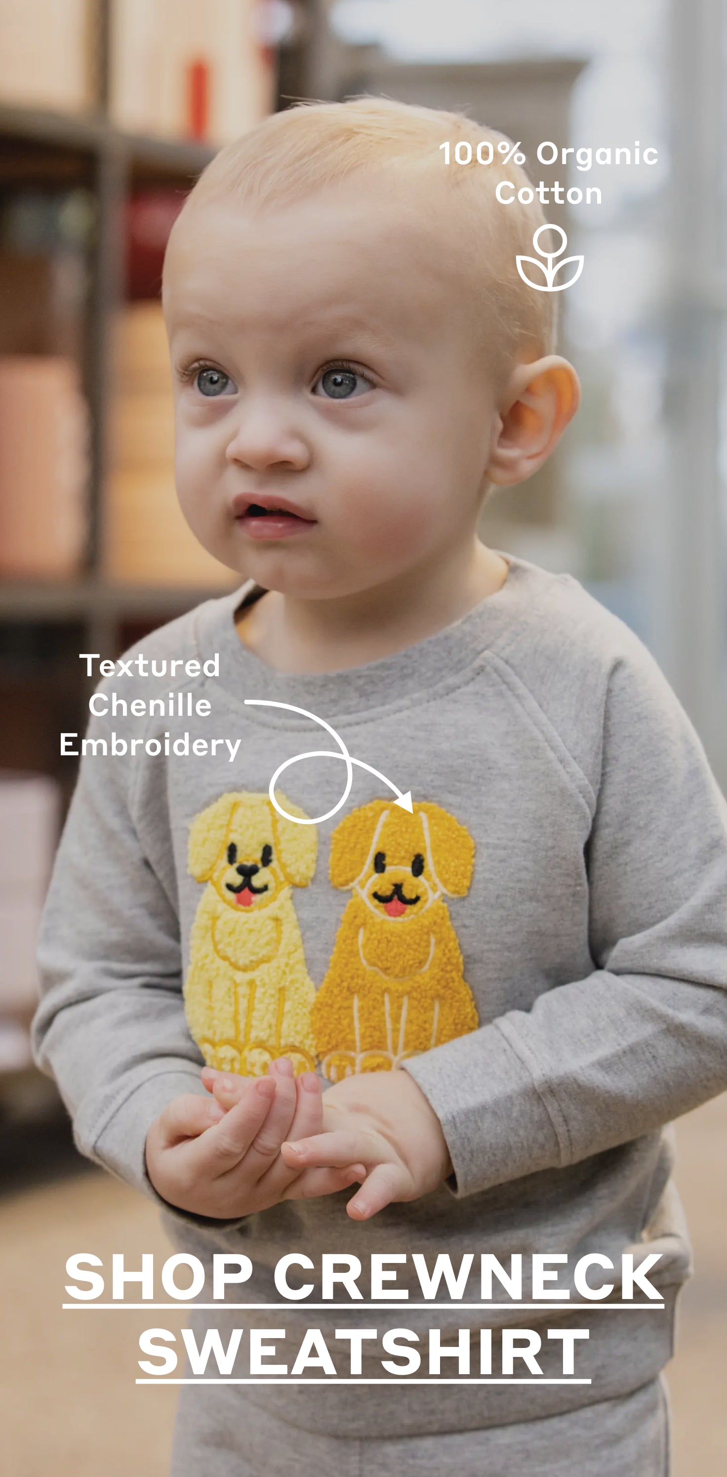 100% Organic Cotton + Textured Chenille Embroidery - Shop Crewneck Sweatshirt