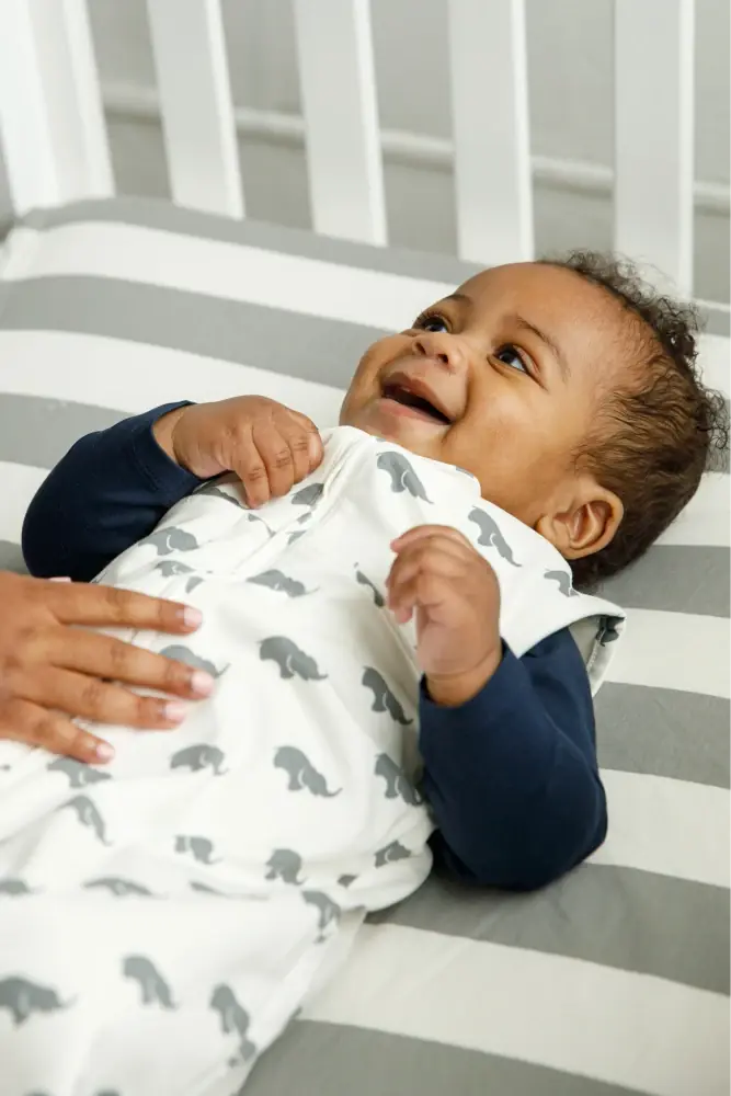 Baby in Grey Elephant print romper