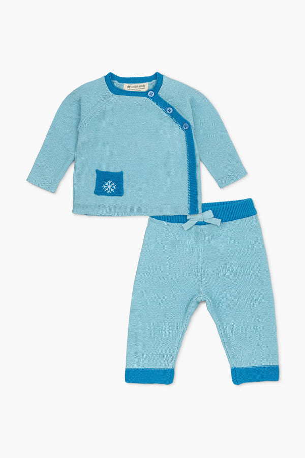 SALE - Little Darling Knit Top + Bottom_Blue Snowflake on Blue