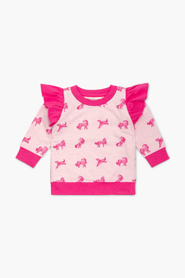 SALE - Double Ruffle Sweatshirt_Pink Unicorns