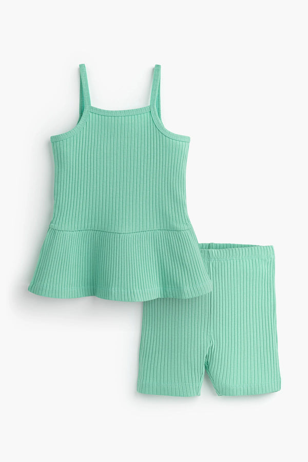 Ribbed Peplum Tank + Short Set_Green