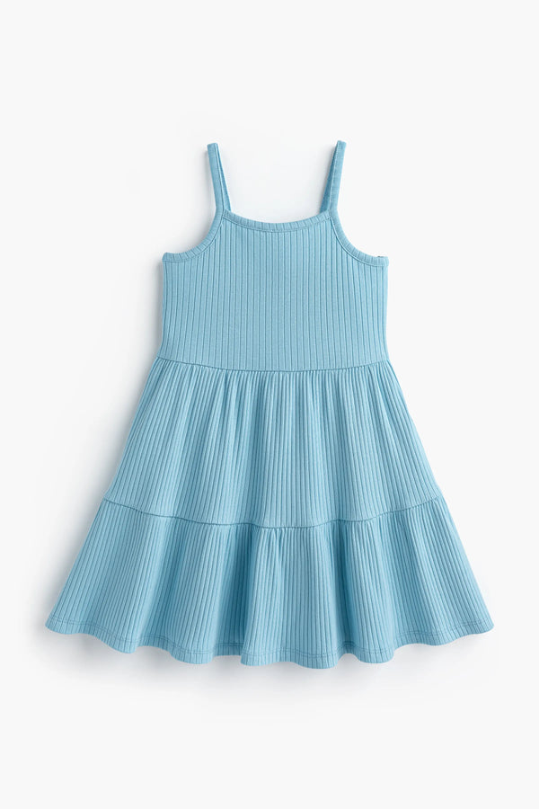 Ribbed Spaghetti Strap Dress_Light Blue
