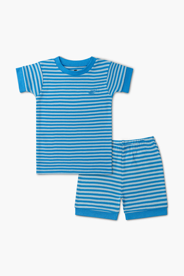 Two-Piece Shorty Pajama Set_Dark Blue Tonal Stripe