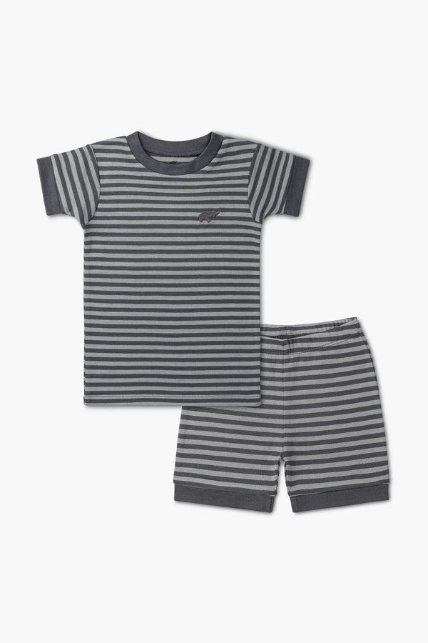 Two-Piece Shorty Pajama Set_Dark Grey Tonal Stripe