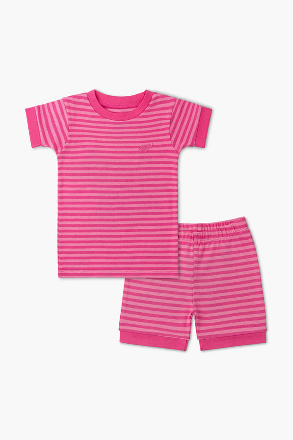 Two-Piece Shorty Pajama Set_Dark Pink Tonal Stripe