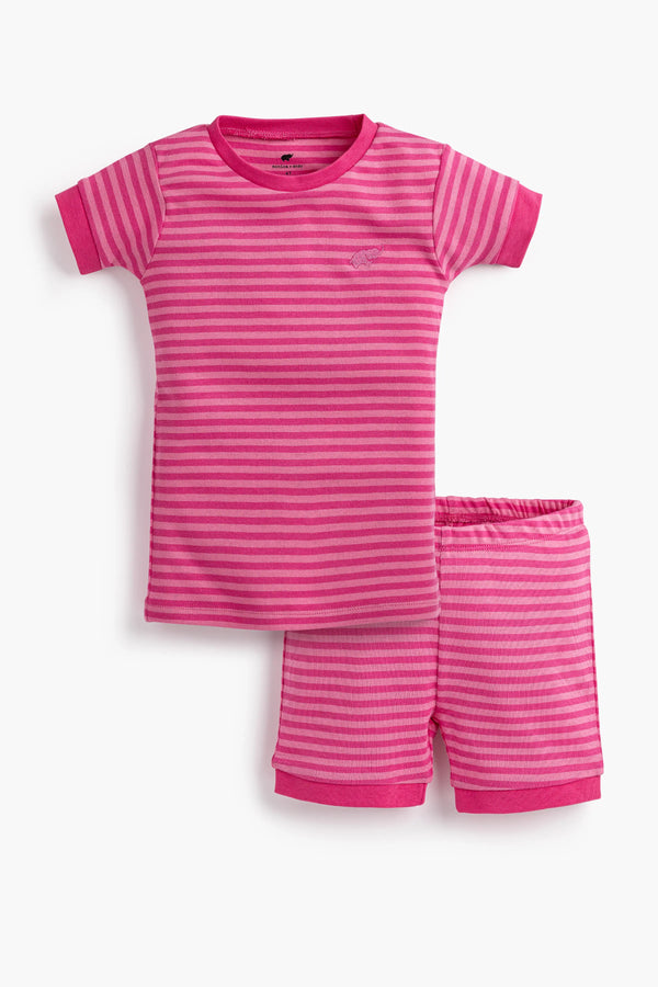 Two-Piece Shorty Pajama Set_Dark Pink Tonal Stripe