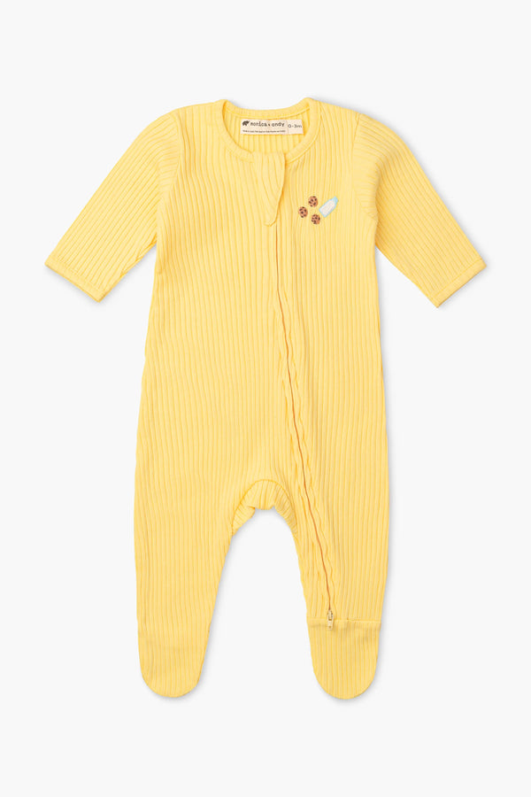 Ribbed Cotton Zipper One-Piece_Cookies + Milk