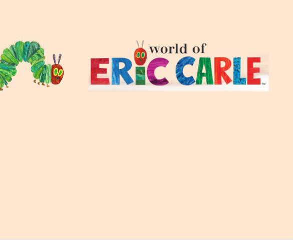 Slim banner with text: World of Eric Carle. A very adorable new collection featuring the signature-inspired artwork of Eric Carle.
