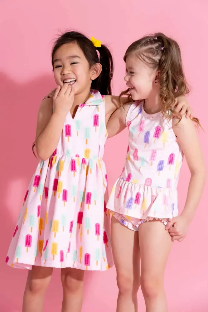 Girls in Ice Pop print swimsuits