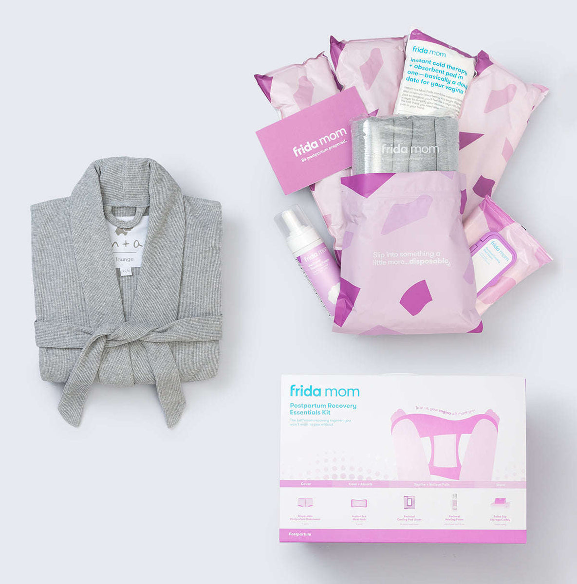 Monica + Andy - Organic Lounge Robe + Frida Mom Postpartum Recovery  Essentials Kit