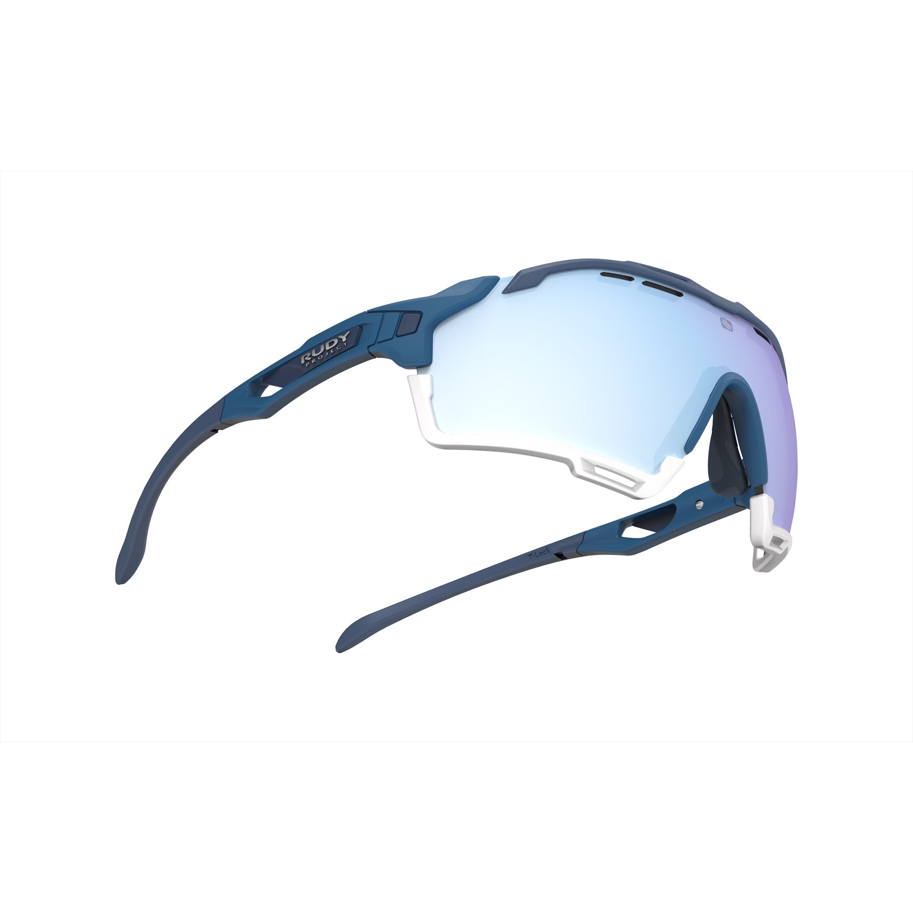 Rudy Project - Cutline - frame color: Pacific Blue - lens color: Multilaser Ice - Bumper Color: White - photo angle: Bottom Front Angle Variant Hover Image