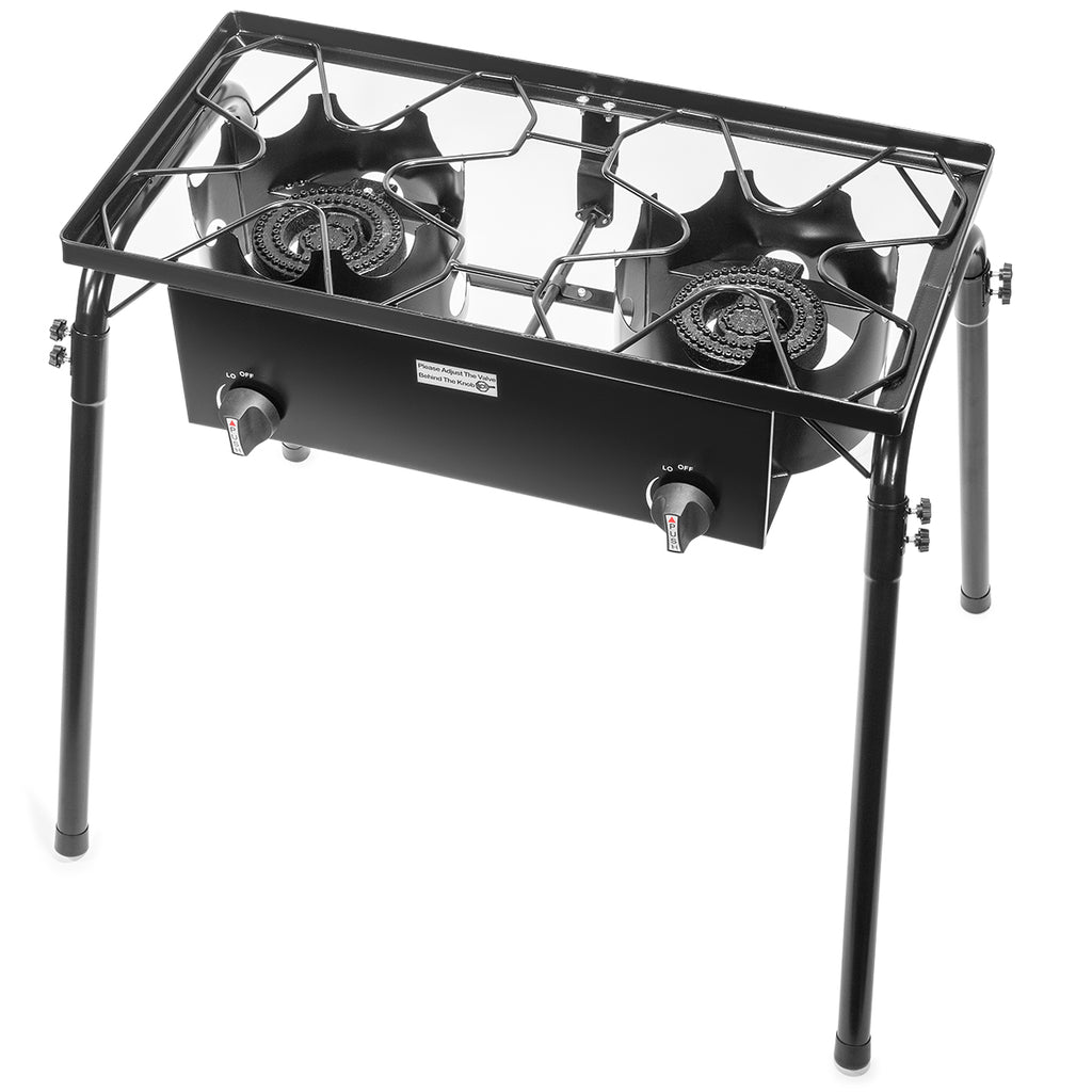 Xtremepowerus 95534-H2 45 in. Portable Outdoor GAS Propane Double Burner Grill BBQ Station in Black w/ Flat Top Griddle & Foldable Side Shelves