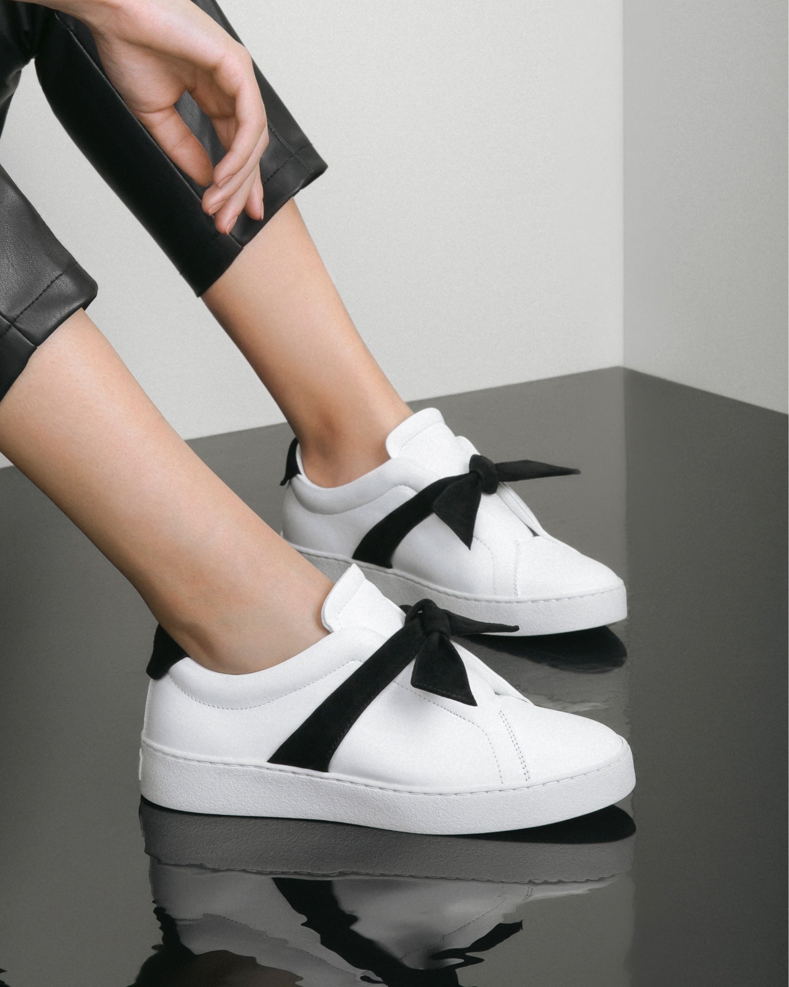 Clarita Leather Sneaker with Black Bow 