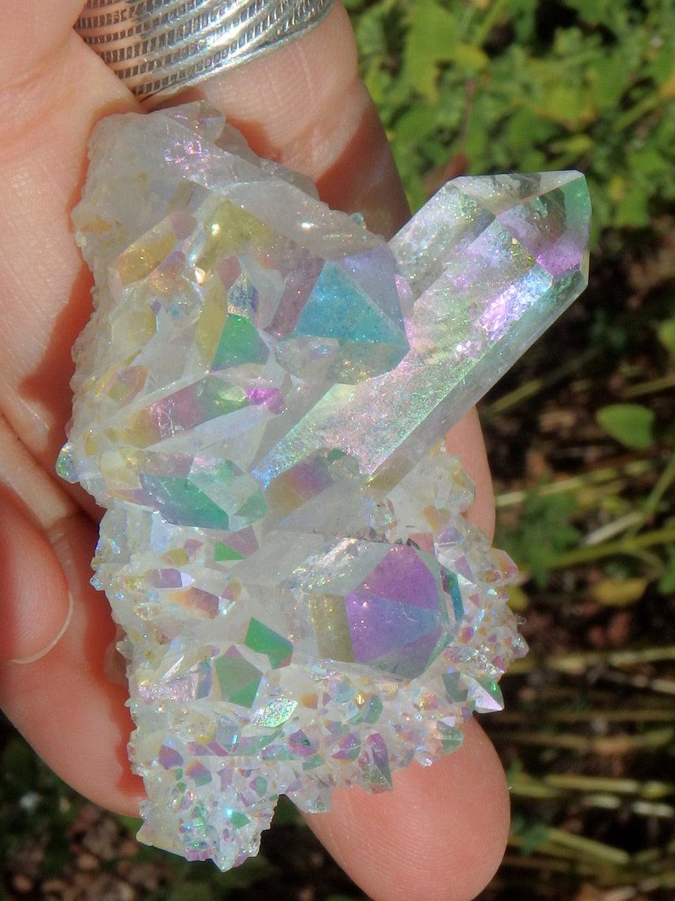 angel aura quartz cluster