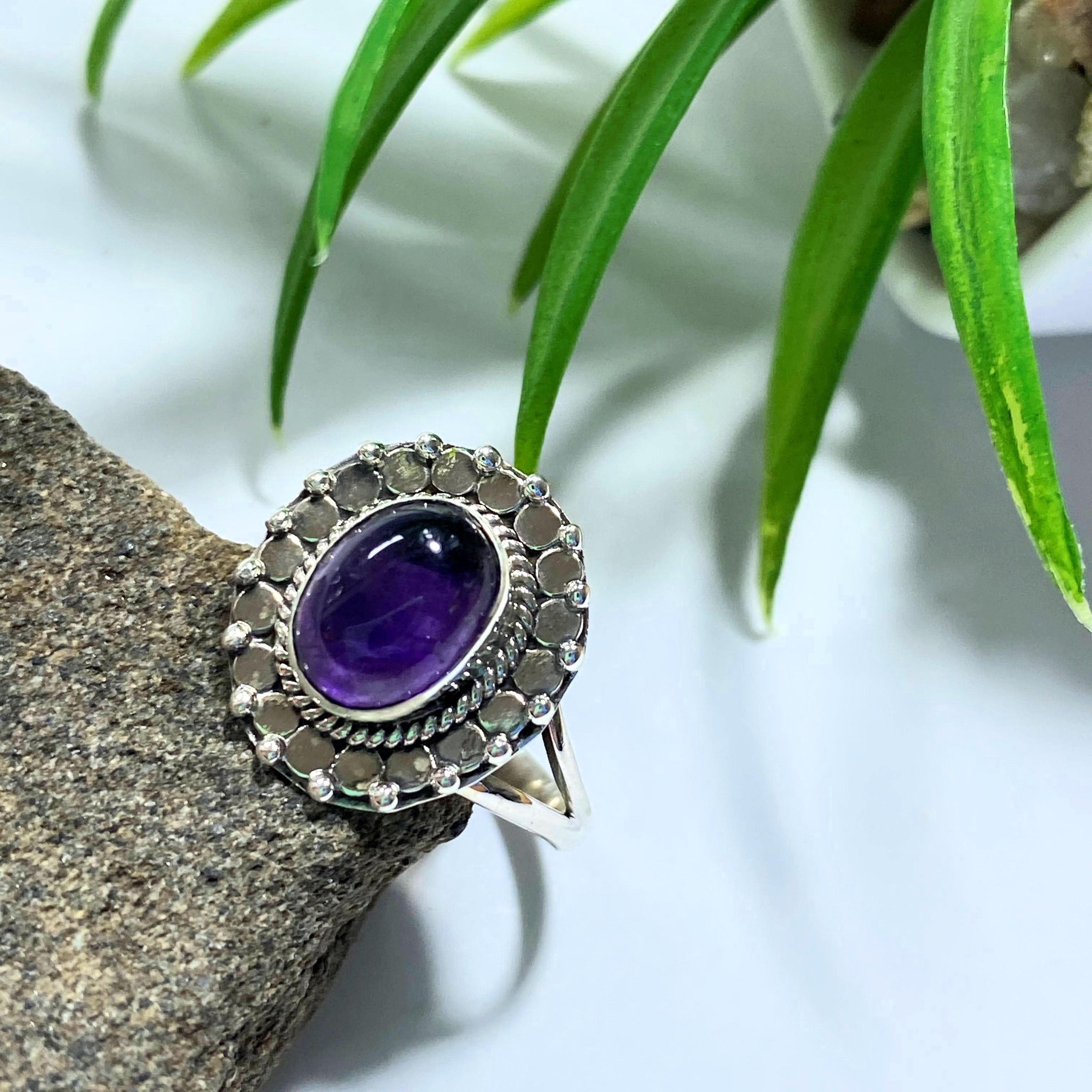 Gorgeous Rare Cacoxenite & Amethyst Gemstone Ring in Sterling Silver