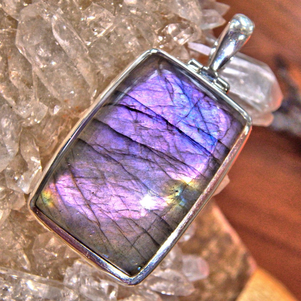 Mysterious Blushing Pink & Purple Labradorite Pendant in Sterling Silver (Includes Silver Chain) - Earth Family Crystals