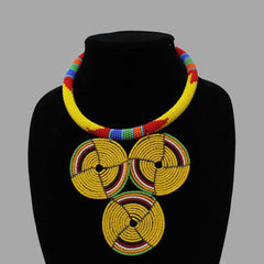 Three Circle Necklace-Yellow geometric jewelry handmade african design for women and girls