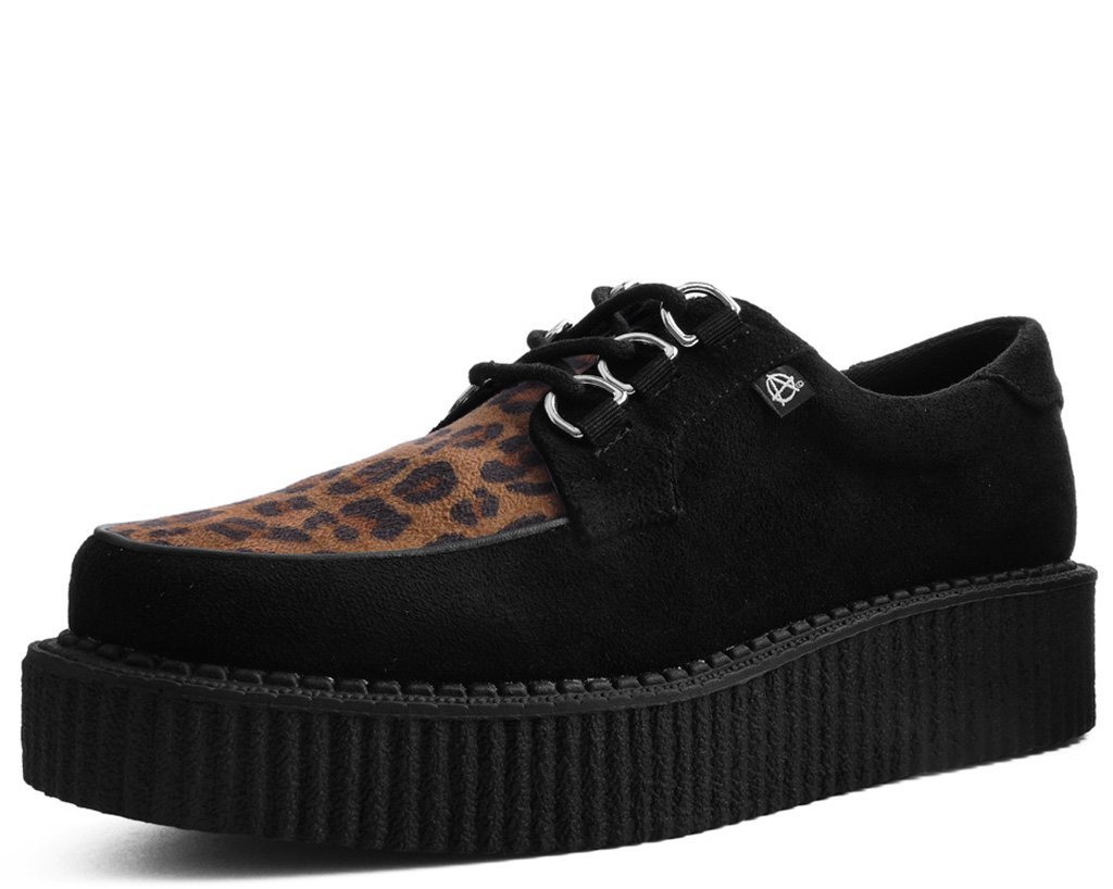 Black Faux Suede & Leopard Print Anarchic 3 D-Ring Creepers – .  Footwear Outlet