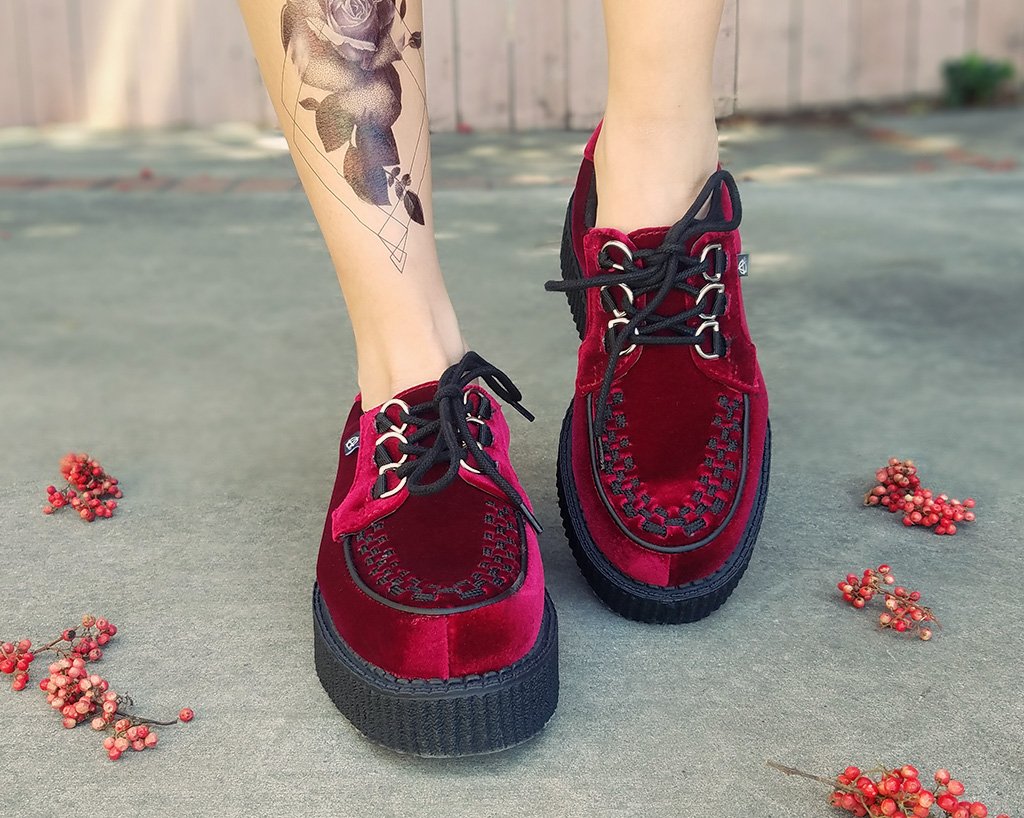 tuk burgundy velvet creepers