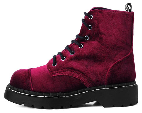 Burgundy Velvet Anarchic Combat Boots 