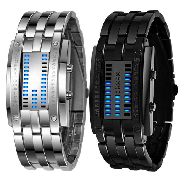 2PC Luxury Men's Stainless Steel Date Digital LED Bracelet Sport Watches