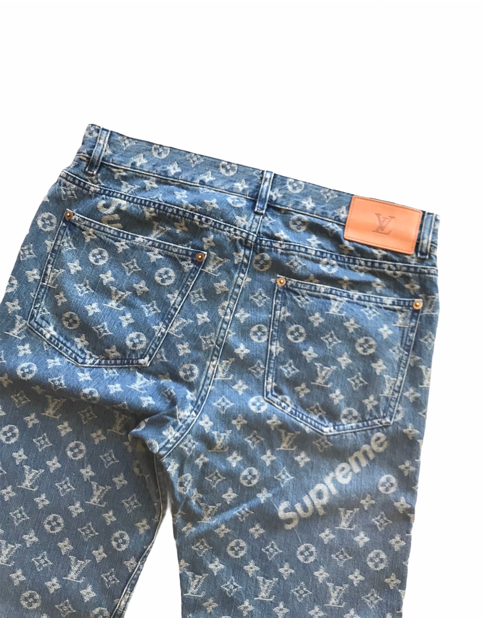 LOUIS VUITTON x Supreme Denim Baseball Shirt Blue Size XXS Auth ak158