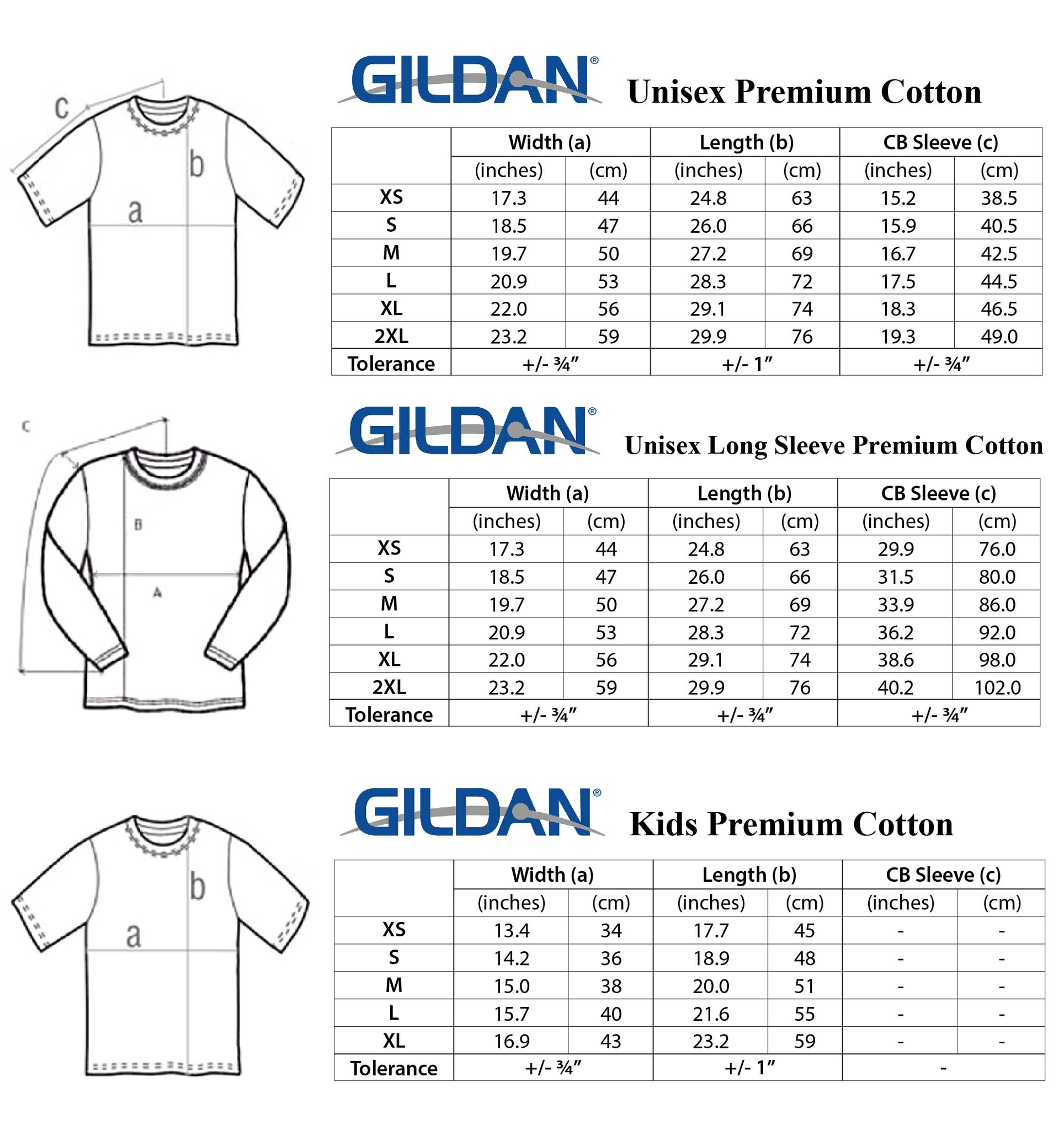 Gildan Unisex Shirt Size Chart