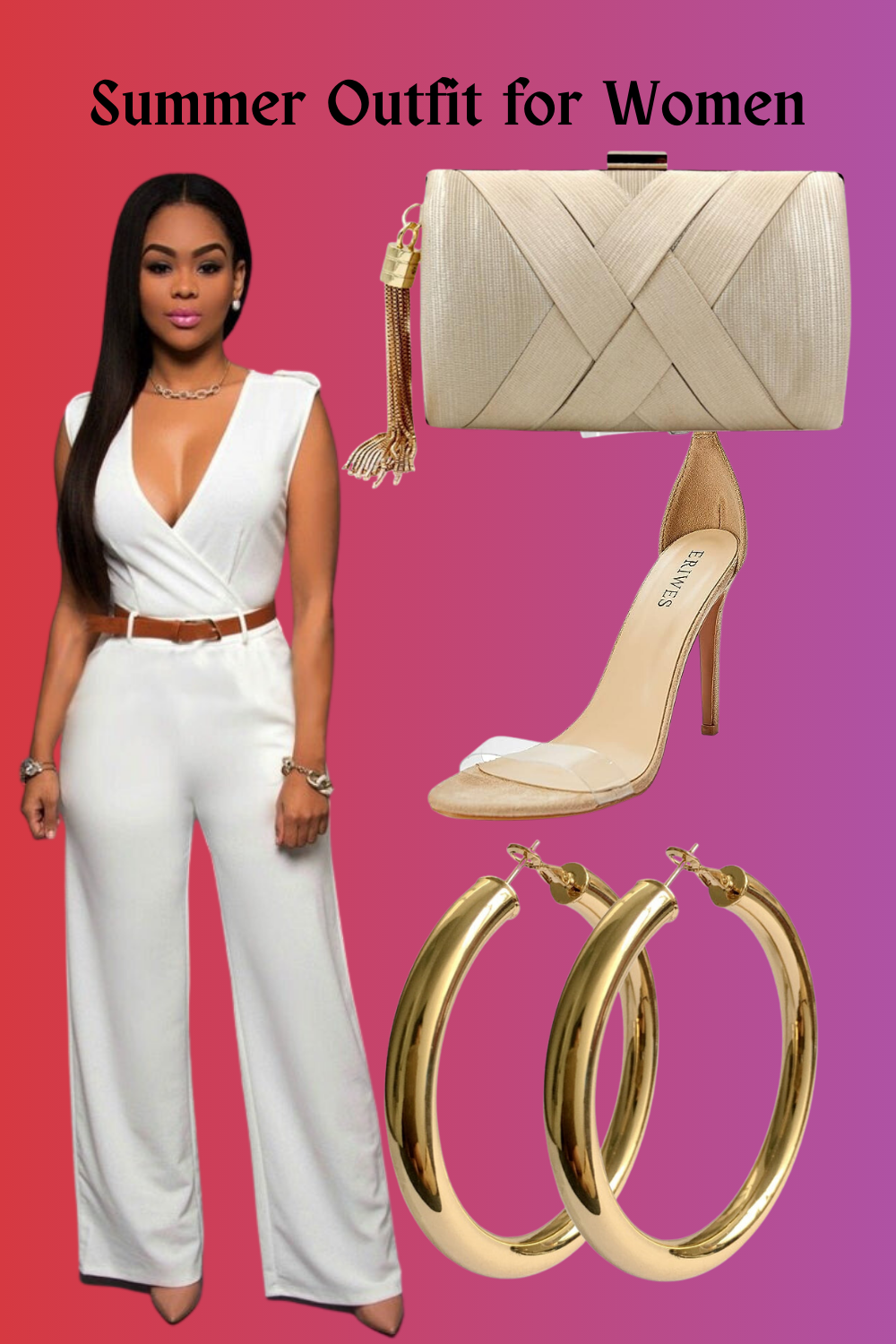 White V-Neck Jumpsuit with Wide Legs