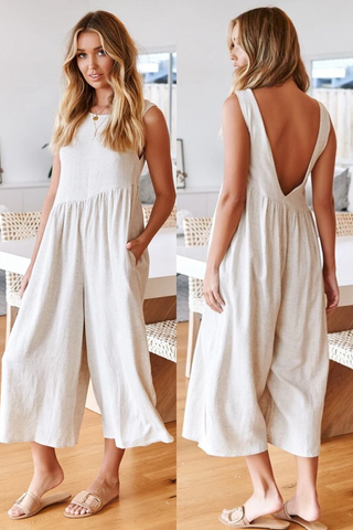 White Wide Leg Jumpsuit, White Sleeveless Jumpsuit