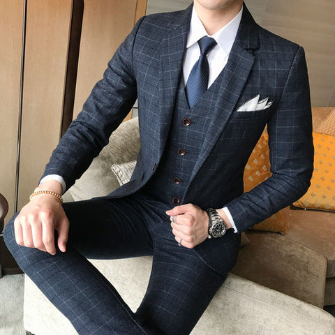 Men's 3-Piece Plaid Dress Suit