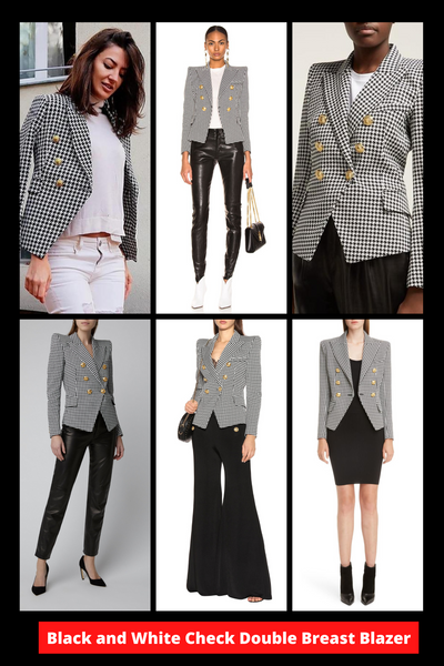 Black and White Check Double Breast Blazer