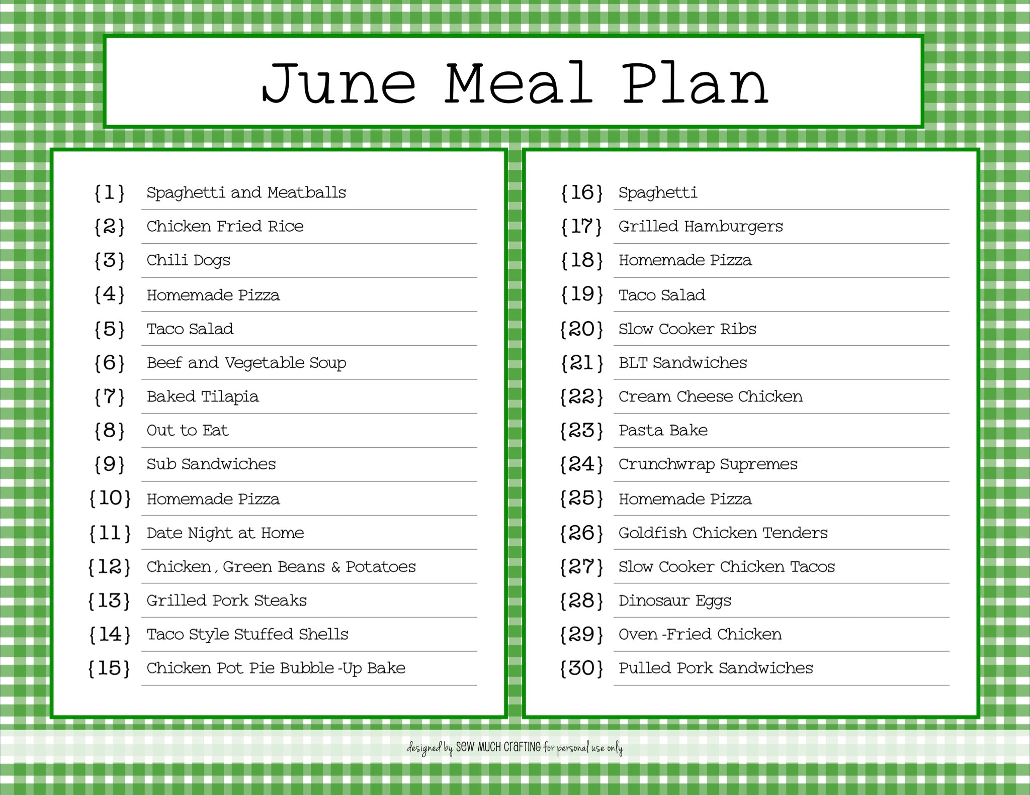 Our June Monthly Meal Plan (and FREE Printable) Sew Much Crafting