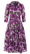 Audrey Dress #2 Shirt Collar 3/4 Sleeve Midi Length Cotton Musola (Anemone Violet)