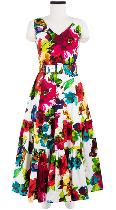 Amanda Dress V Neck Sleeveless Midi Length Cotton Stretch (Rose Blossom)