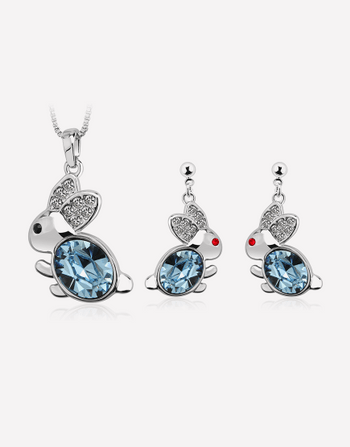 Bunny Crystal Necklace and Crystal Earrings Set