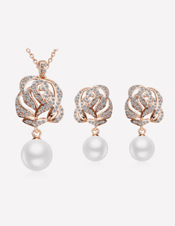 Pearl Flower Drop Crystal Jewelry Set