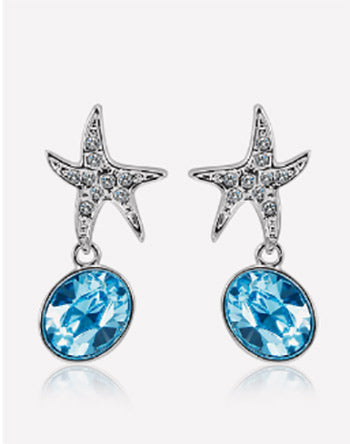 Oceanblue Starfish Crystal Dangle Earrings