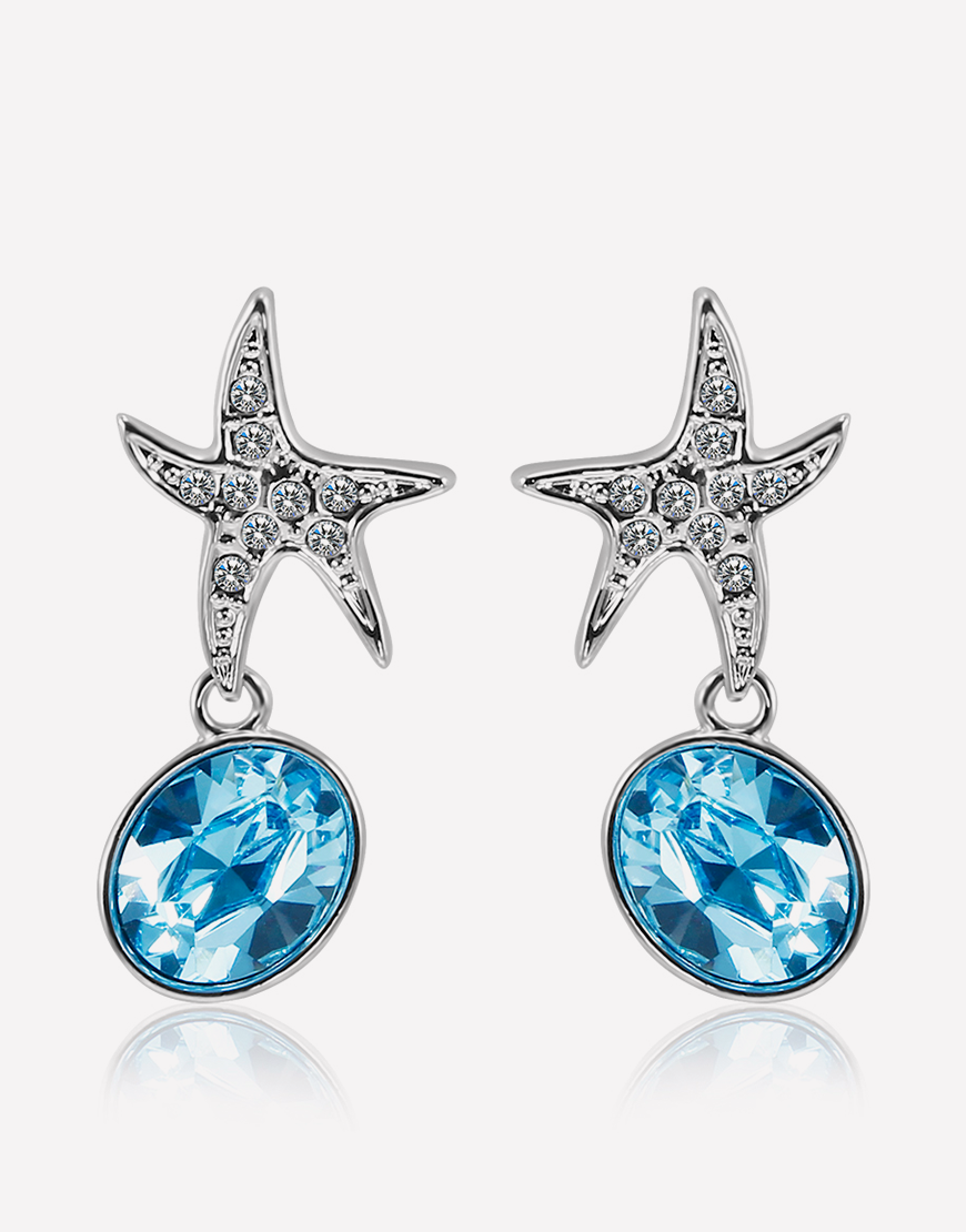 Ocean Blue Starfish Crystal Dangle Earrings