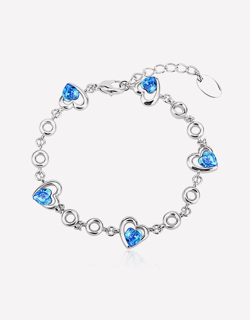 Blue Floating Hearts Adjustable Crystal Bracelet