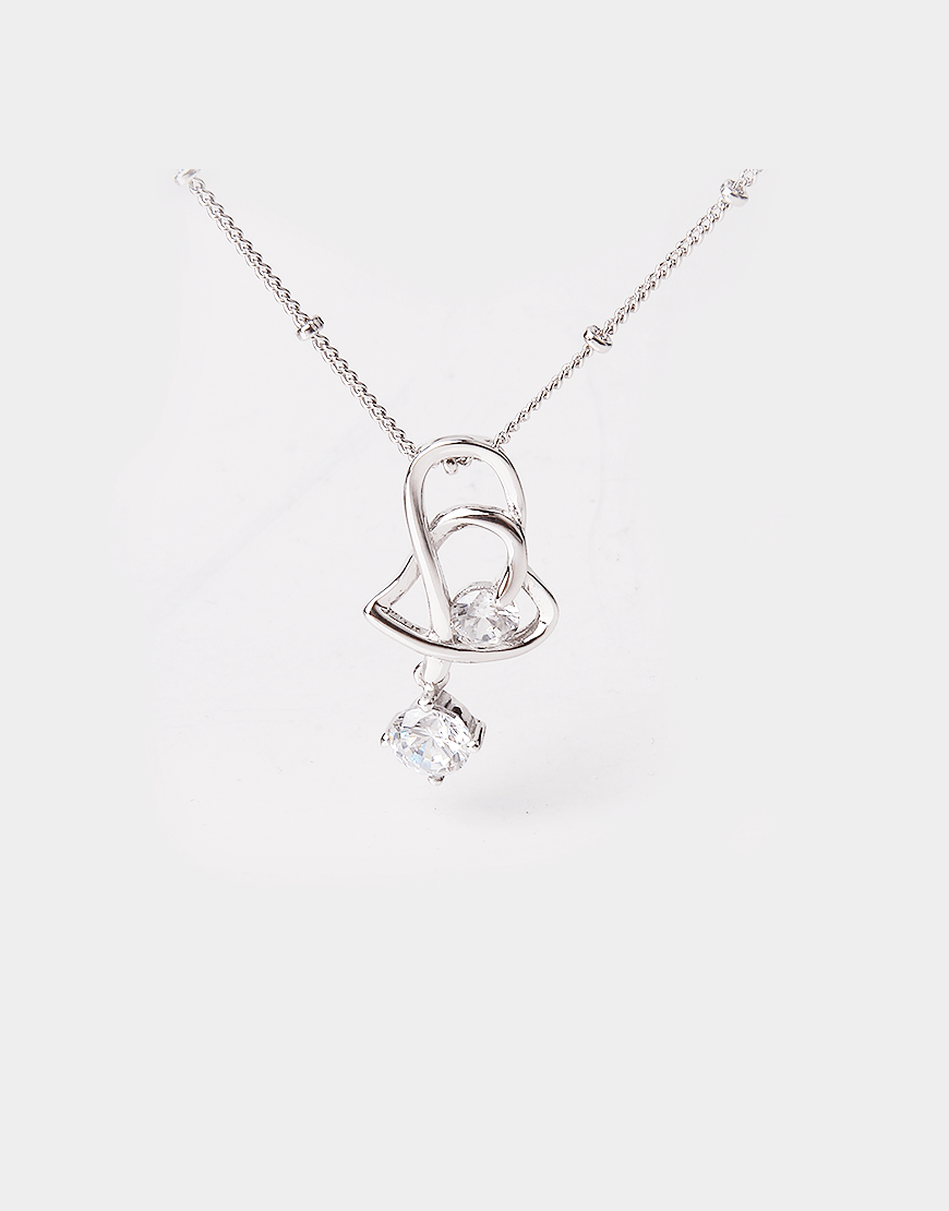 Intertwined Heart Crystal Pendant Necklace, sterling silver chain - OFLARA product image