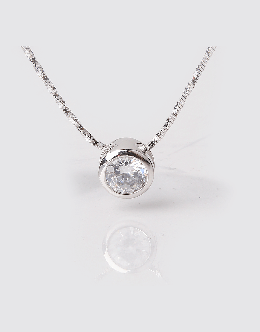 Tiny Dot Crystal Pendant Necklace, Sterling Silver Plating - OFLARA product image