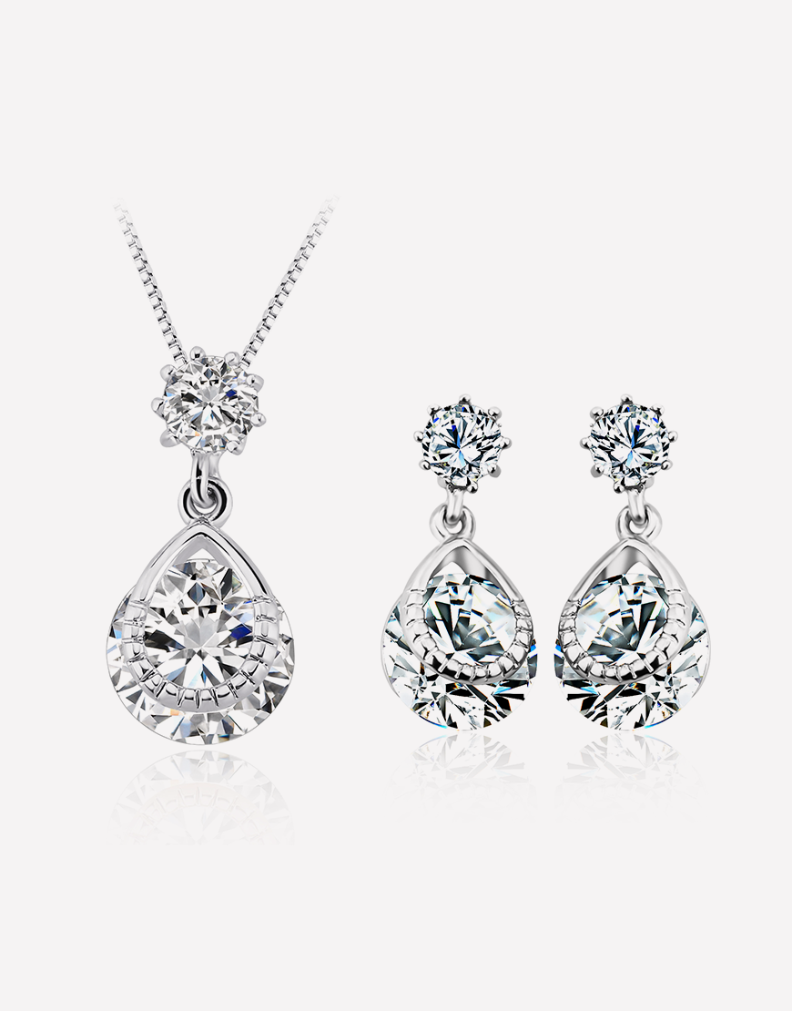 Tear-Drop Crystal Necklace and Crystal Earrings Set