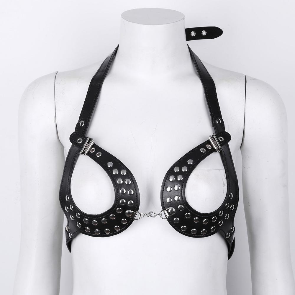 Women's Leather Chain Lingerie, Open Breast Binding Bra, Women's Sexy Club  Lingerie, BDSM Bondage Girdle